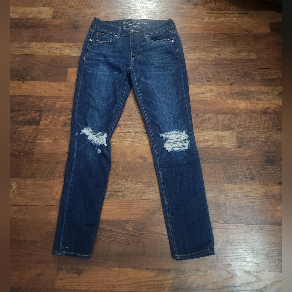 Women's American Eagle Outfitters Tomgirl Distressed Denim Blue Jeans